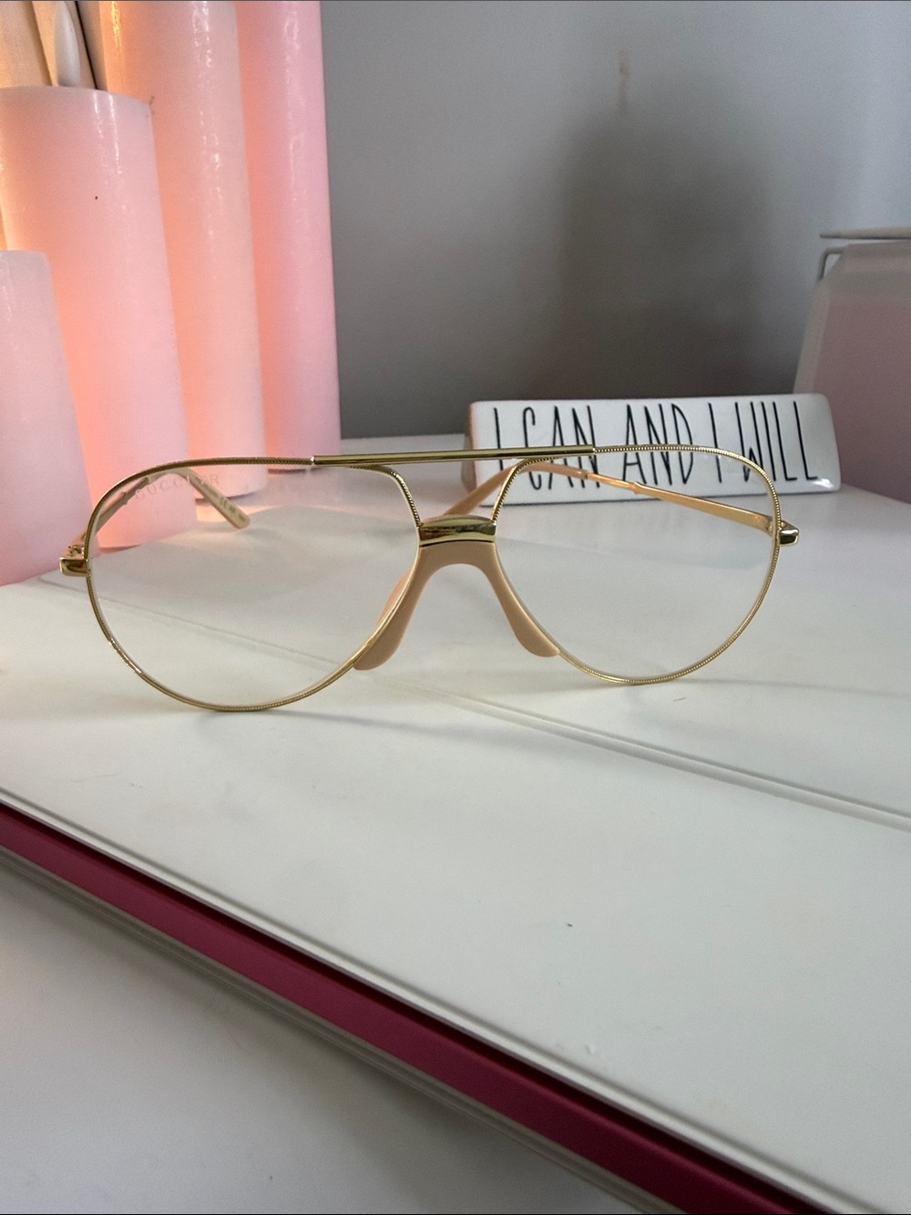 Gucci Gold Aviator Women's Sunglasses with Nude Accents